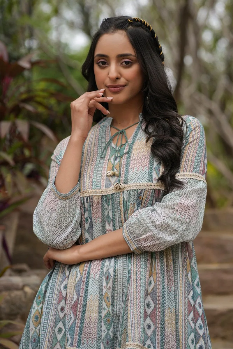 Graceful Cotton Fit and Flare Dress with Lace Detailing