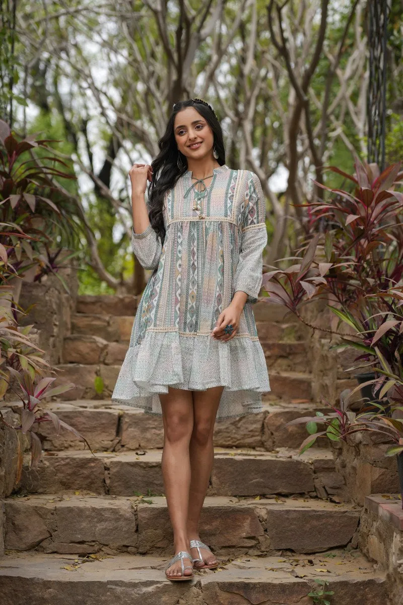 Graceful Cotton Fit and Flare Dress with Lace Detailing