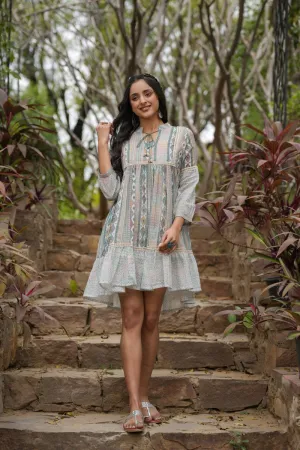 Graceful Cotton Fit and Flare Dress with Lace Detailing