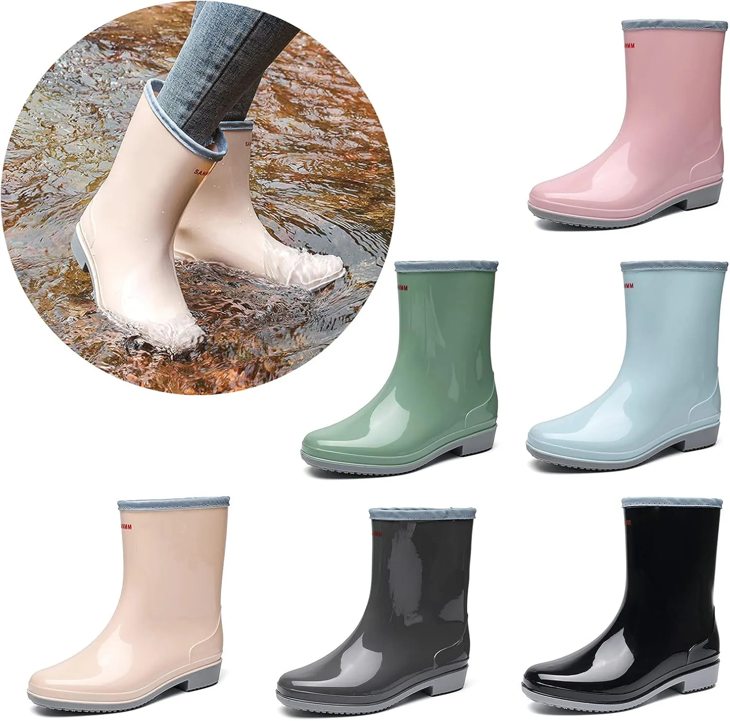 Hbeylia Tall Rain Boots For Women Waterproof Mid Calf Garden Shoes Anti-Slipping Rubber Rainboots Rain Footwear For Ladies Camp Booties For Camping Lawn Care Gardening Muck Mud Yard Work