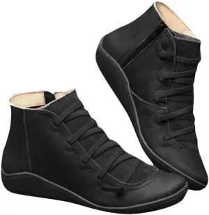 Hbeylia Women's Fashion Sneaker Booties Casual Leather Lace Up Ankle Boots Walking Shoes Vintage Retro Round Toe Side Zip Flat Short Boots For Women Men Ladies