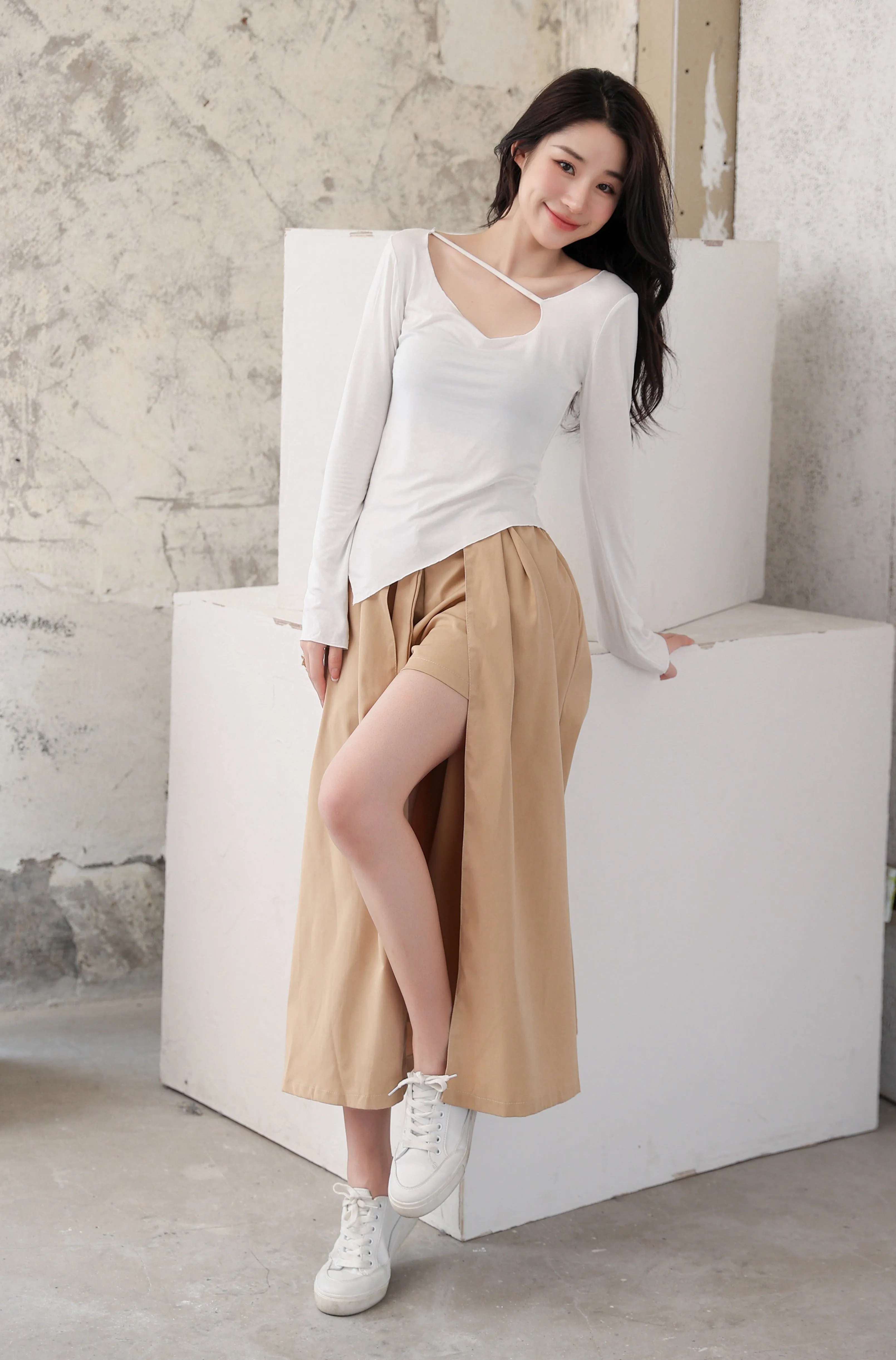 High-Low Midi Trench Skirt