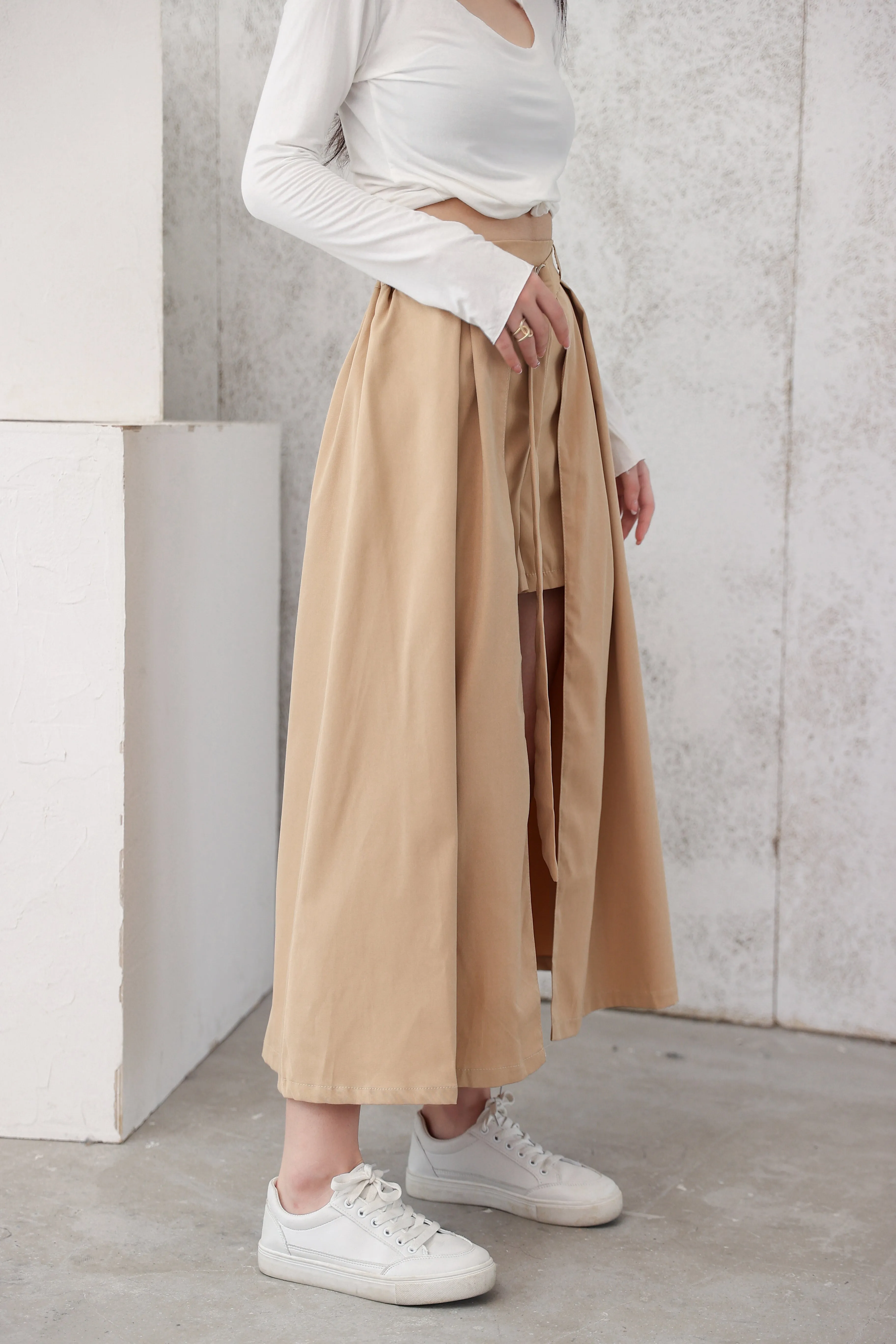 High-Low Midi Trench Skirt