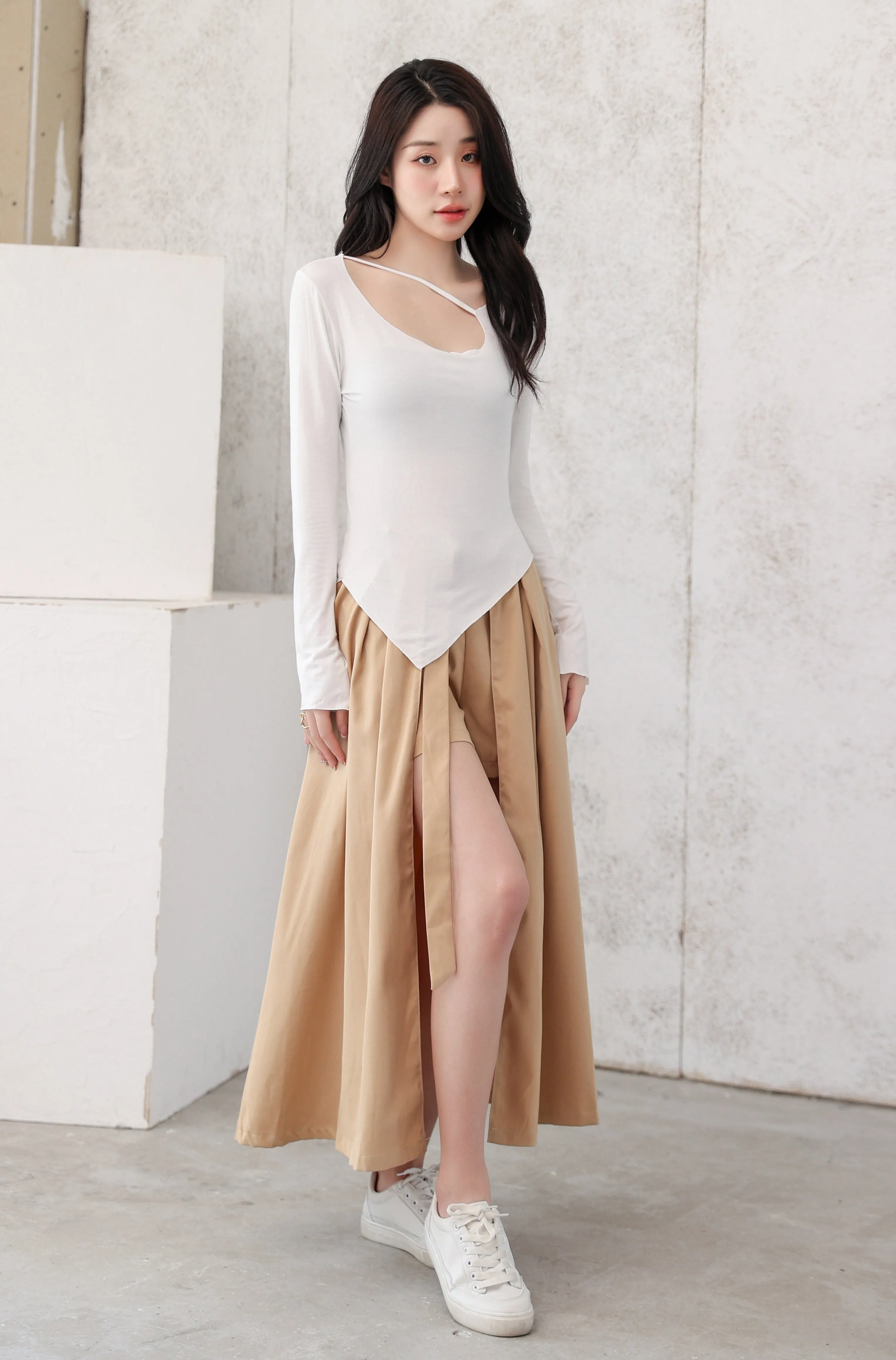 High-Low Midi Trench Skirt