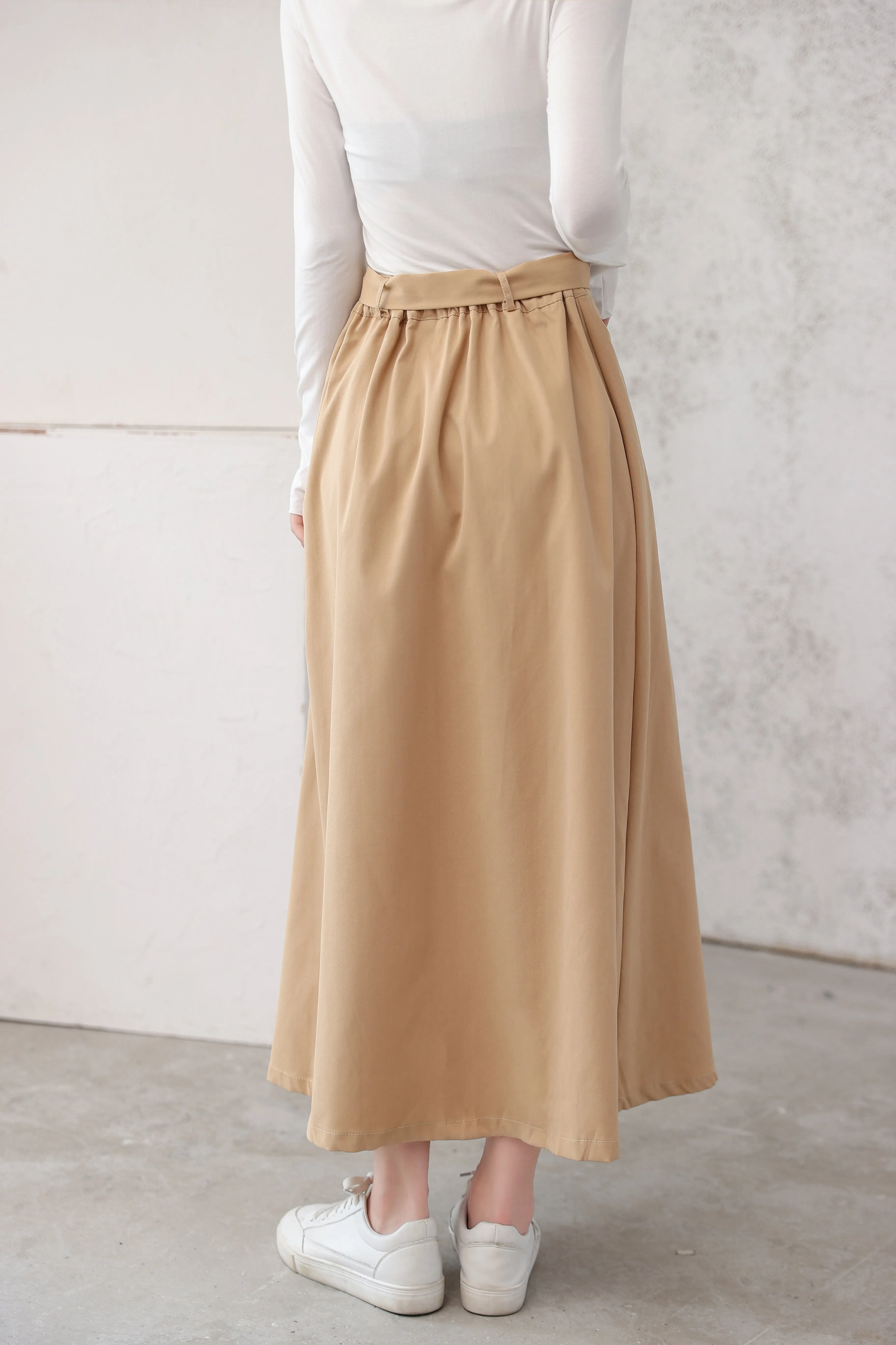 High-Low Midi Trench Skirt