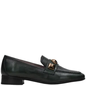 Hispanitas Dark Green Leather Slip On Loafers