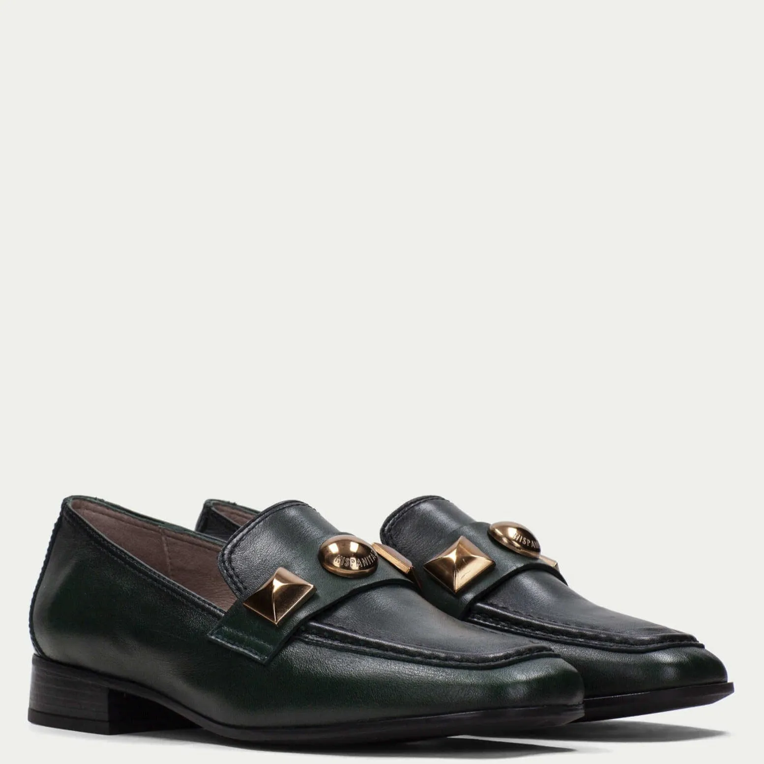 Hispanitas Dark Green Leather Slip On Loafers