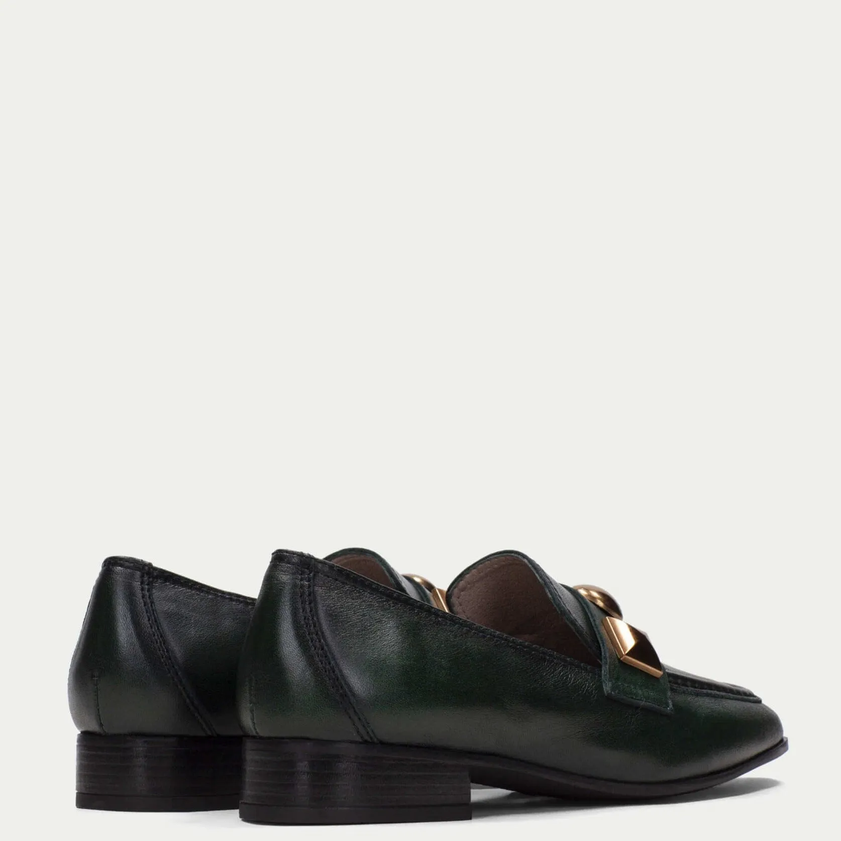 Hispanitas Dark Green Leather Slip On Loafers