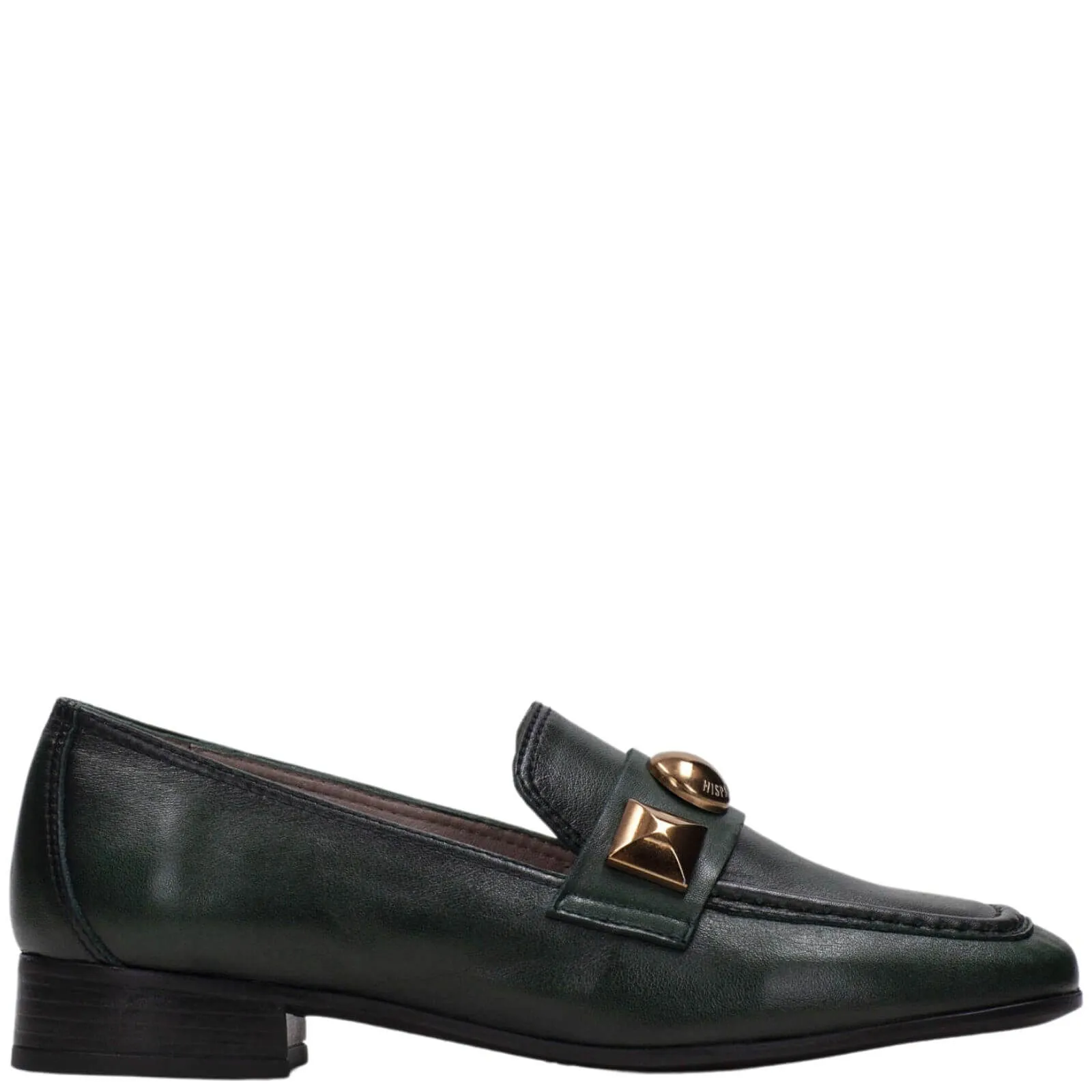 Hispanitas Dark Green Leather Slip On Loafers
