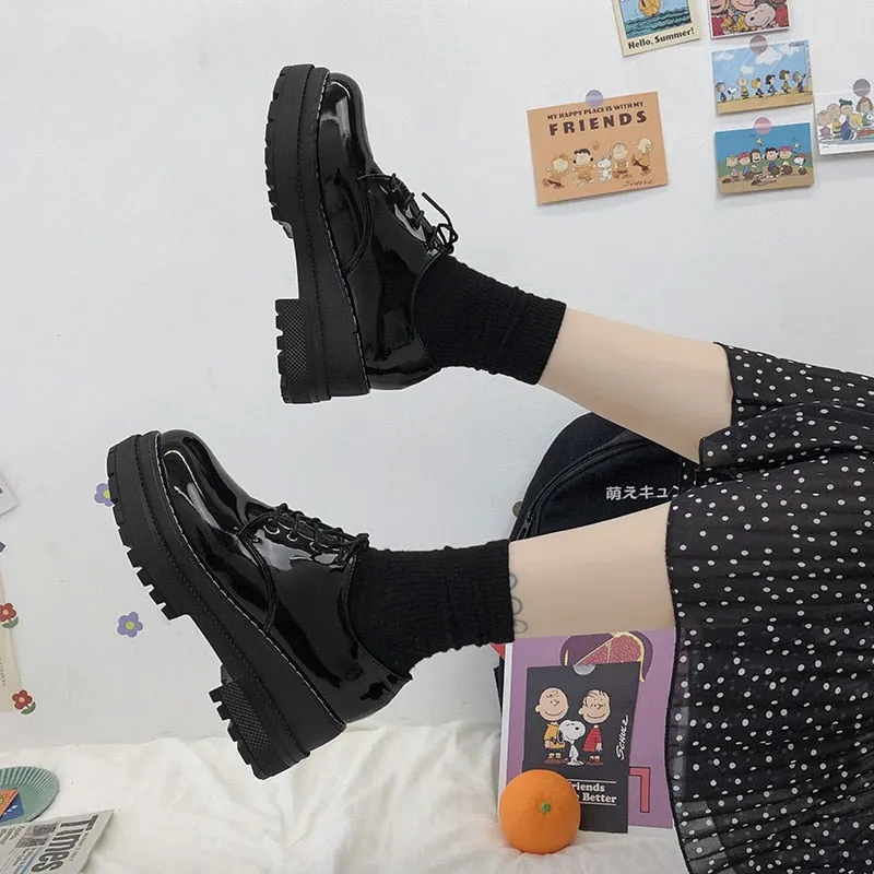 Joskaa Women Oxford Shoes Wedge British Style Round Toe Clogs Platform Autumn All-Match Casual Female Sneakers Soft Leather