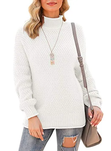Jouica Womens Loose Turtleneck Pullover Sweater Top,White,X-Large
