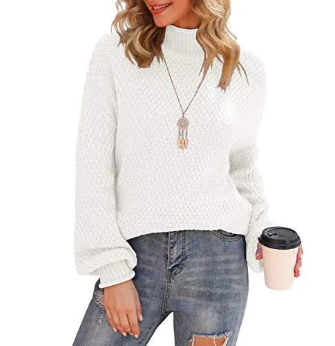 Jouica Womens Loose Turtleneck Pullover Sweater Top,White,X-Large