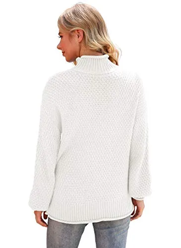 Jouica Womens Loose Turtleneck Pullover Sweater Top,White,X-Large