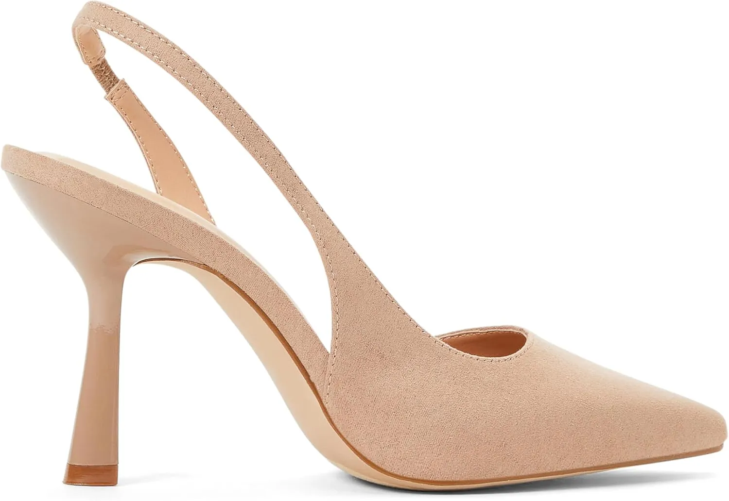 JustFab Women's Pointed Toe High Stiletto Heels Slingback Stretch Slip-on Pumps Backless Patent Suede Fashion Dress Shoes for Women