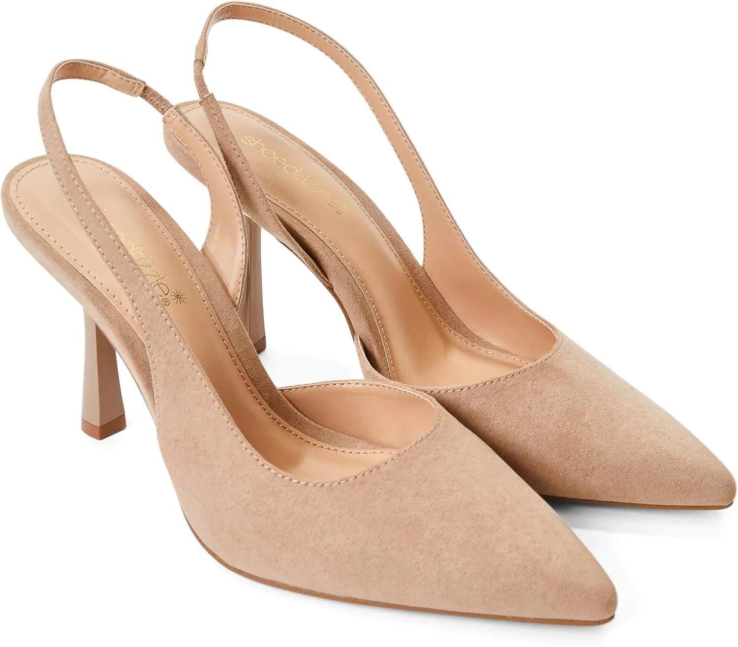 JustFab Women's Pointed Toe High Stiletto Heels Slingback Stretch Slip-on Pumps Backless Patent Suede Fashion Dress Shoes for Women