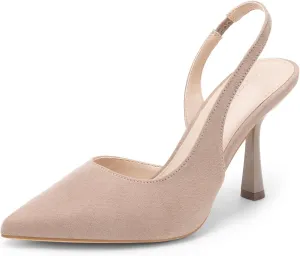 JustFab Women's Pointed Toe High Stiletto Heels Slingback Stretch Slip-on Pumps Backless Patent Suede Fashion Dress Shoes for Women