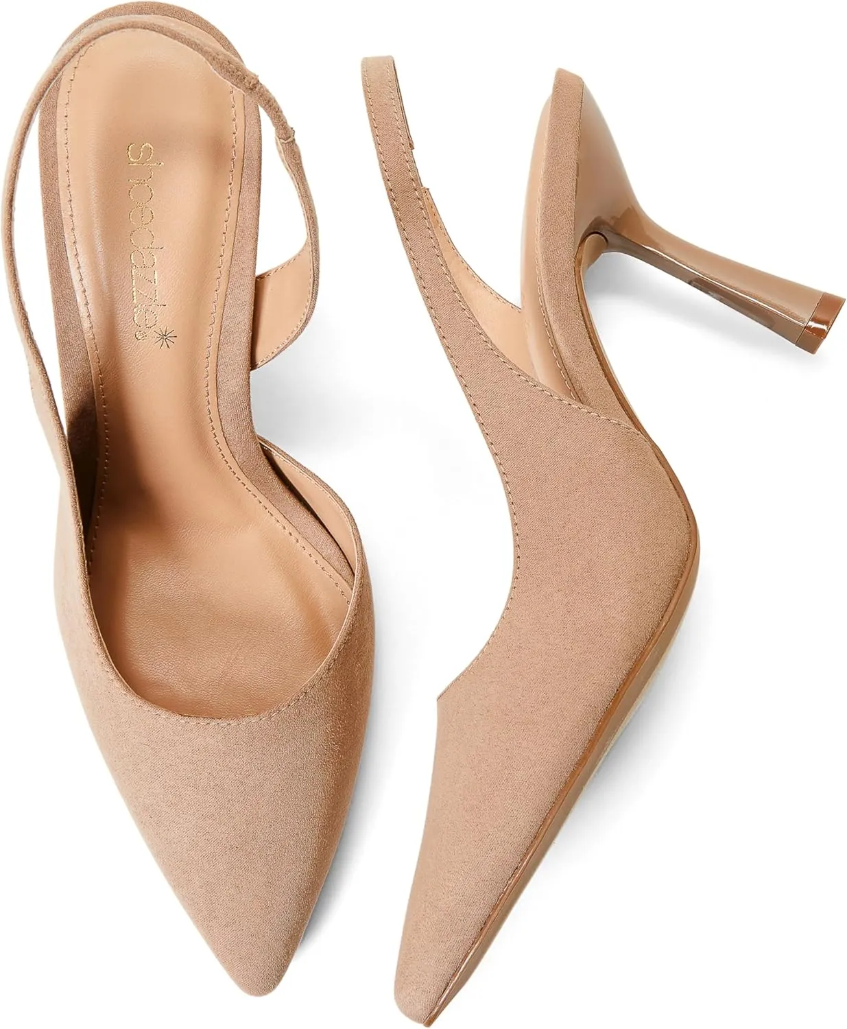 JustFab Women's Pointed Toe High Stiletto Heels Slingback Stretch Slip-on Pumps Backless Patent Suede Fashion Dress Shoes for Women