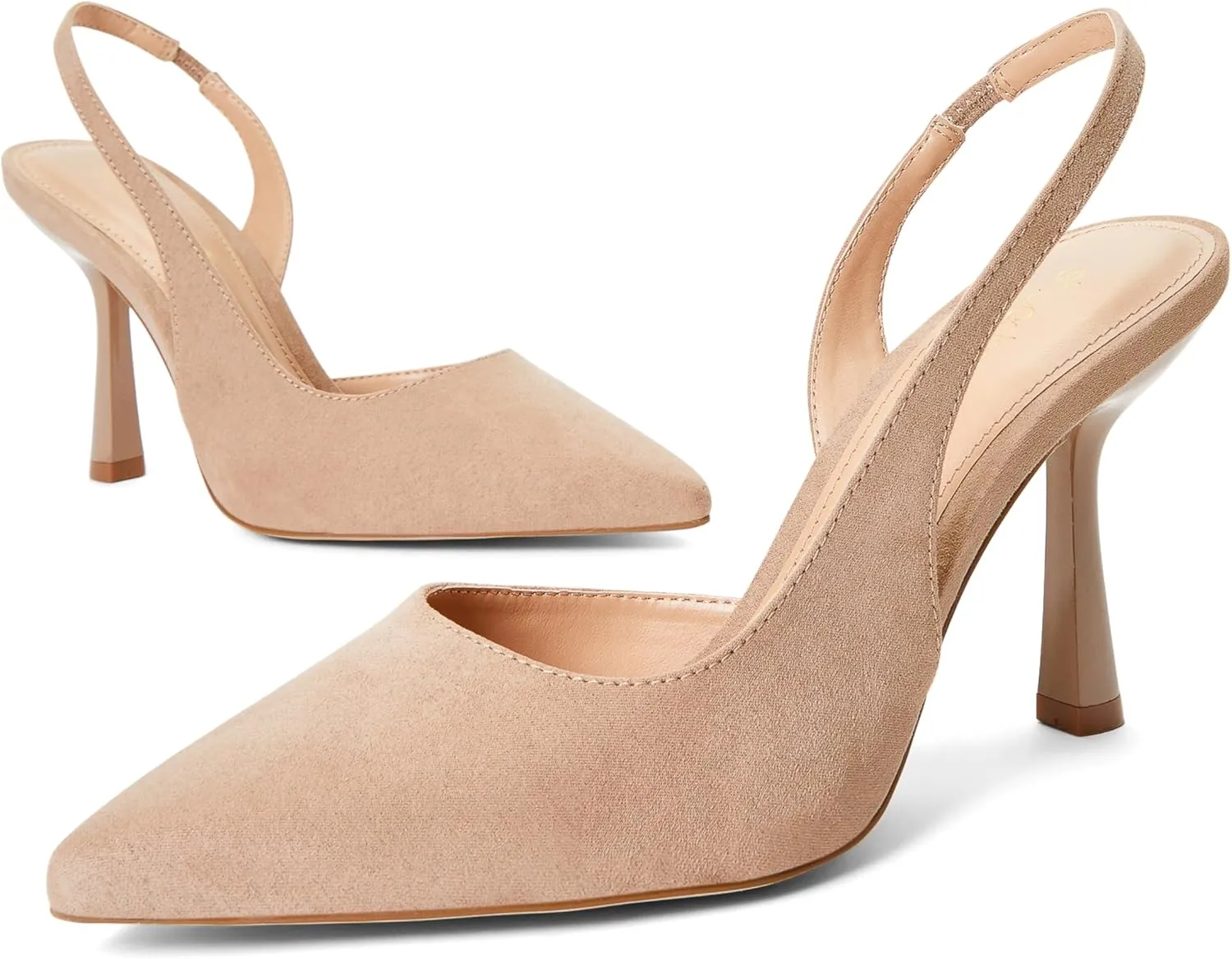 JustFab Women's Pointed Toe High Stiletto Heels Slingback Stretch Slip-on Pumps Backless Patent Suede Fashion Dress Shoes for Women