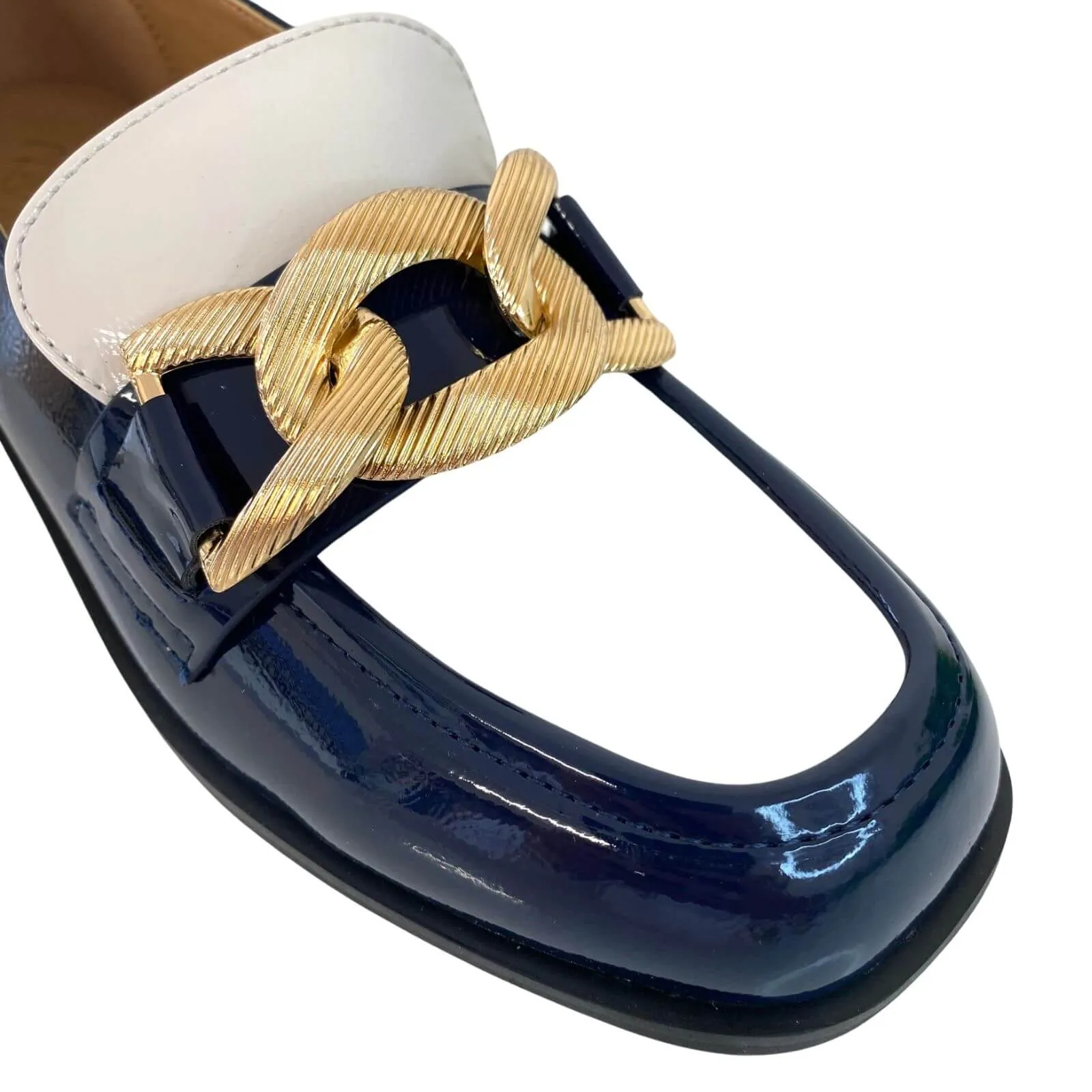 Kate Appleby Thames Patent Loafers - Navy/Cream Mix