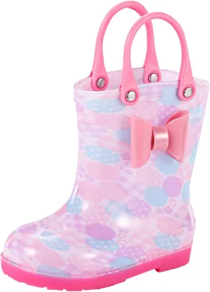 Kids Rain Boots for Toddler Boys Girls Waterproof Rubber Boots with Easy-On Handles Rainboots Lightweight Mud Shoes