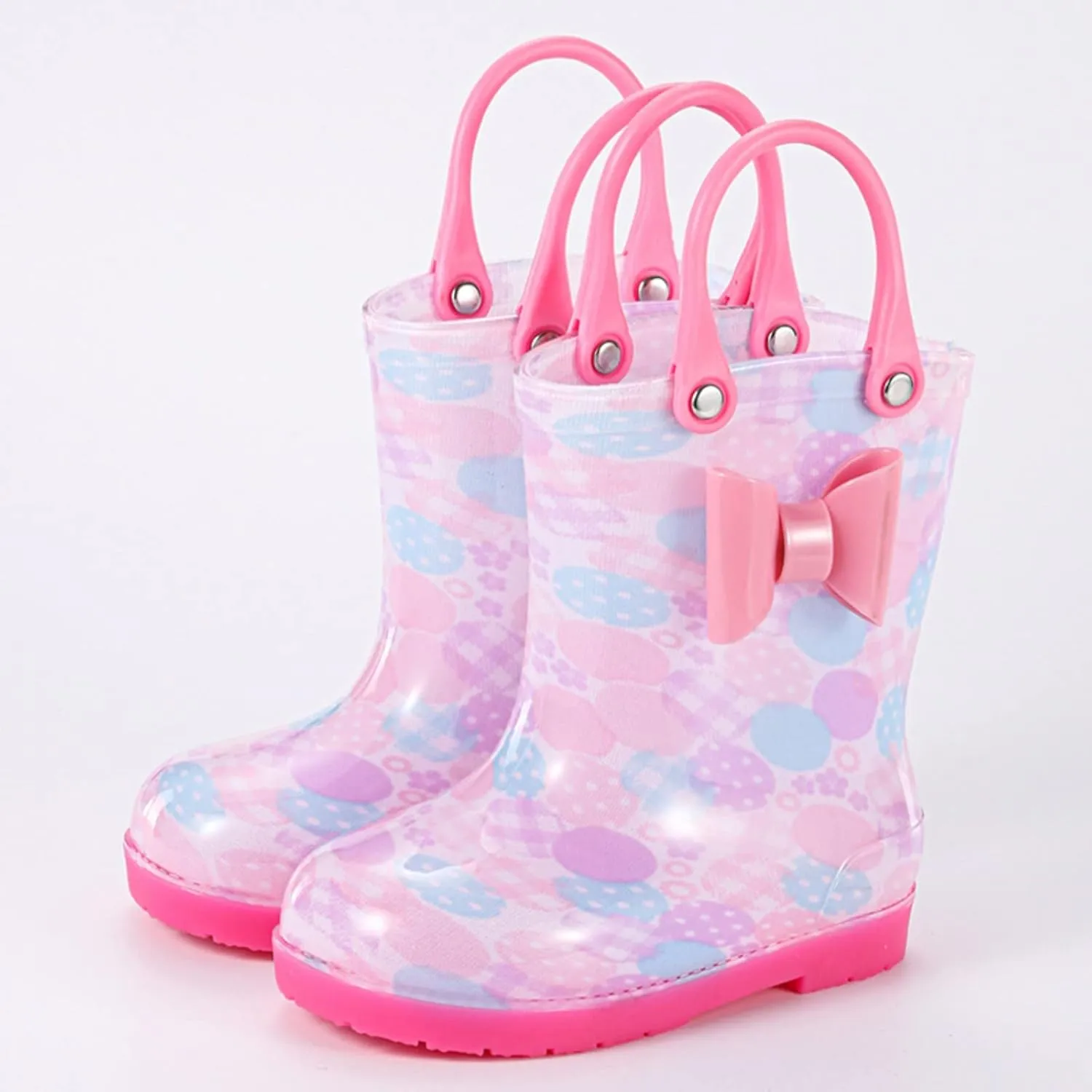 Kids Rain Boots for Toddler Boys Girls Waterproof Rubber Boots with Easy-On Handles Rainboots Lightweight Mud Shoes
