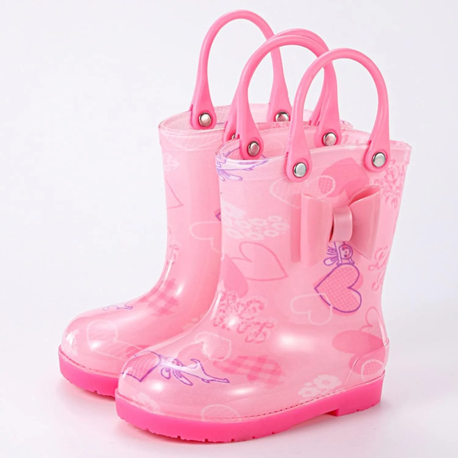 Kids Rain Boots for Toddler Boys Girls Waterproof Rubber Boots with Easy-On Handles Rainboots Lightweight Mud Shoes