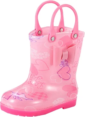 Kids Rain Boots for Toddler Boys Girls Waterproof Rubber Boots with Easy-On Handles Rainboots Lightweight Mud Shoes