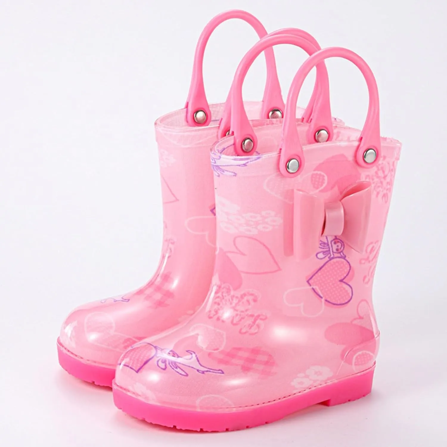 Kids Rain Boots for Toddler Boys Girls Waterproof Rubber Boots with Easy-On Handles Rainboots Lightweight Mud Shoes