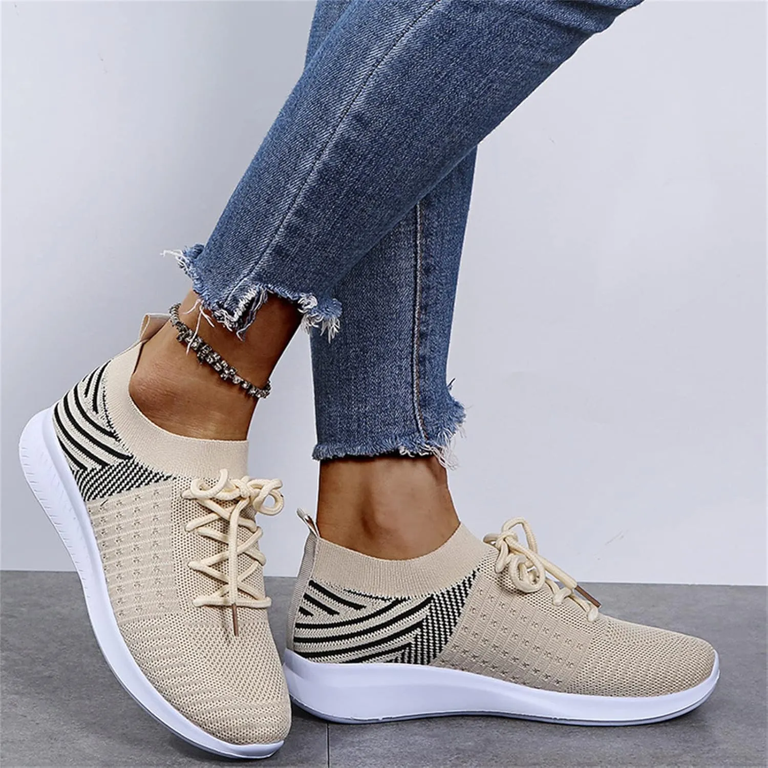 Lausiuoe Sneakers For Women Walking Shoes Comfortable Sock Sneakers Mesh Slip On Air Cushion Platform Loafers