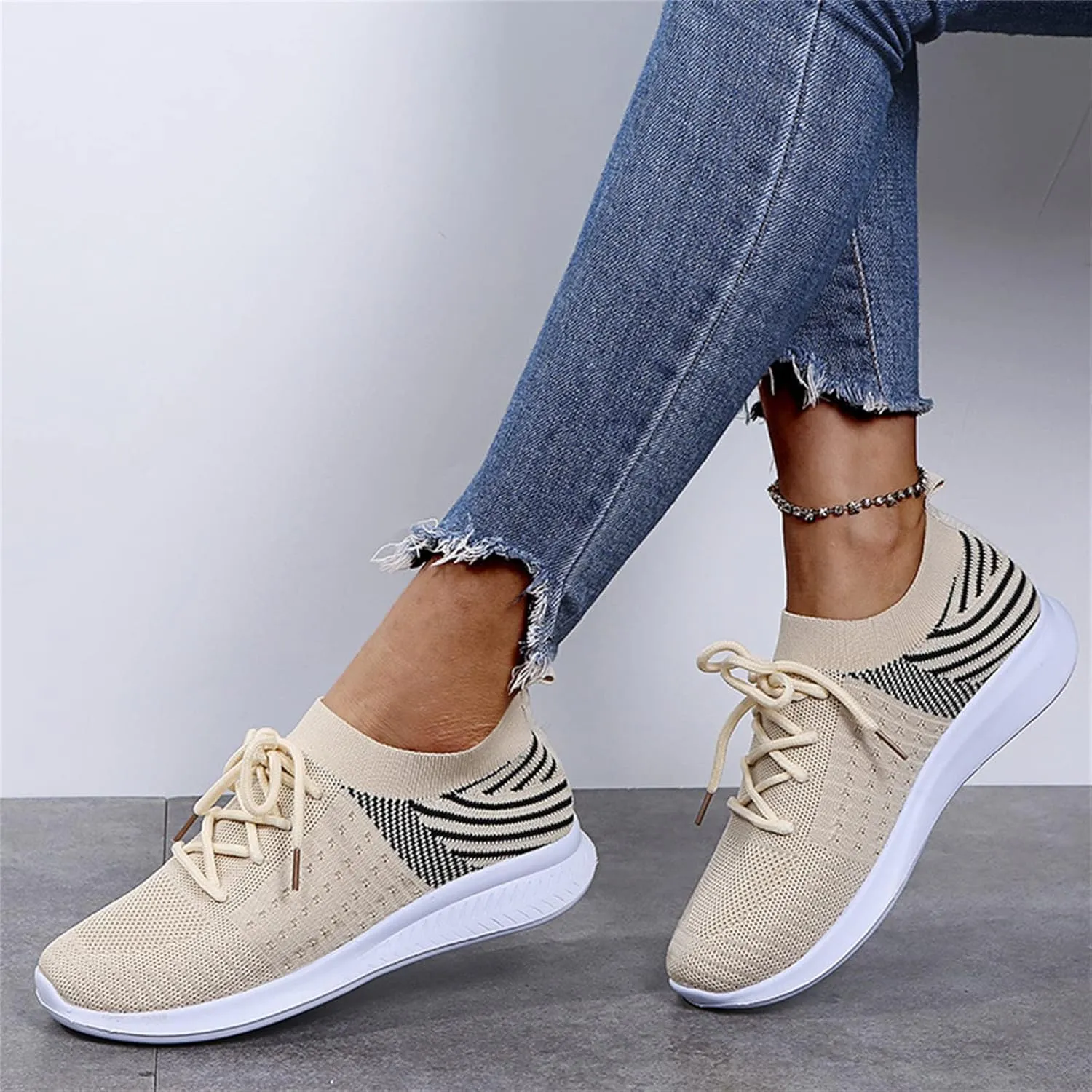 Lausiuoe Sneakers For Women Walking Shoes Comfortable Sock Sneakers Mesh Slip On Air Cushion Platform Loafers