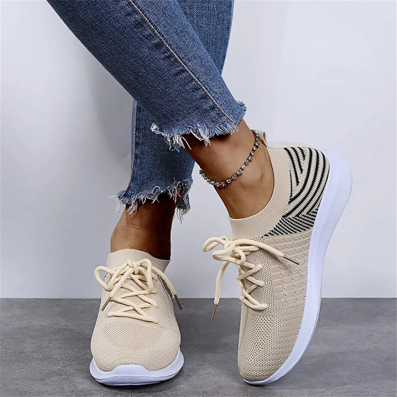 Lausiuoe Sneakers For Women Walking Shoes Comfortable Sock Sneakers Mesh Slip On Air Cushion Platform Loafers