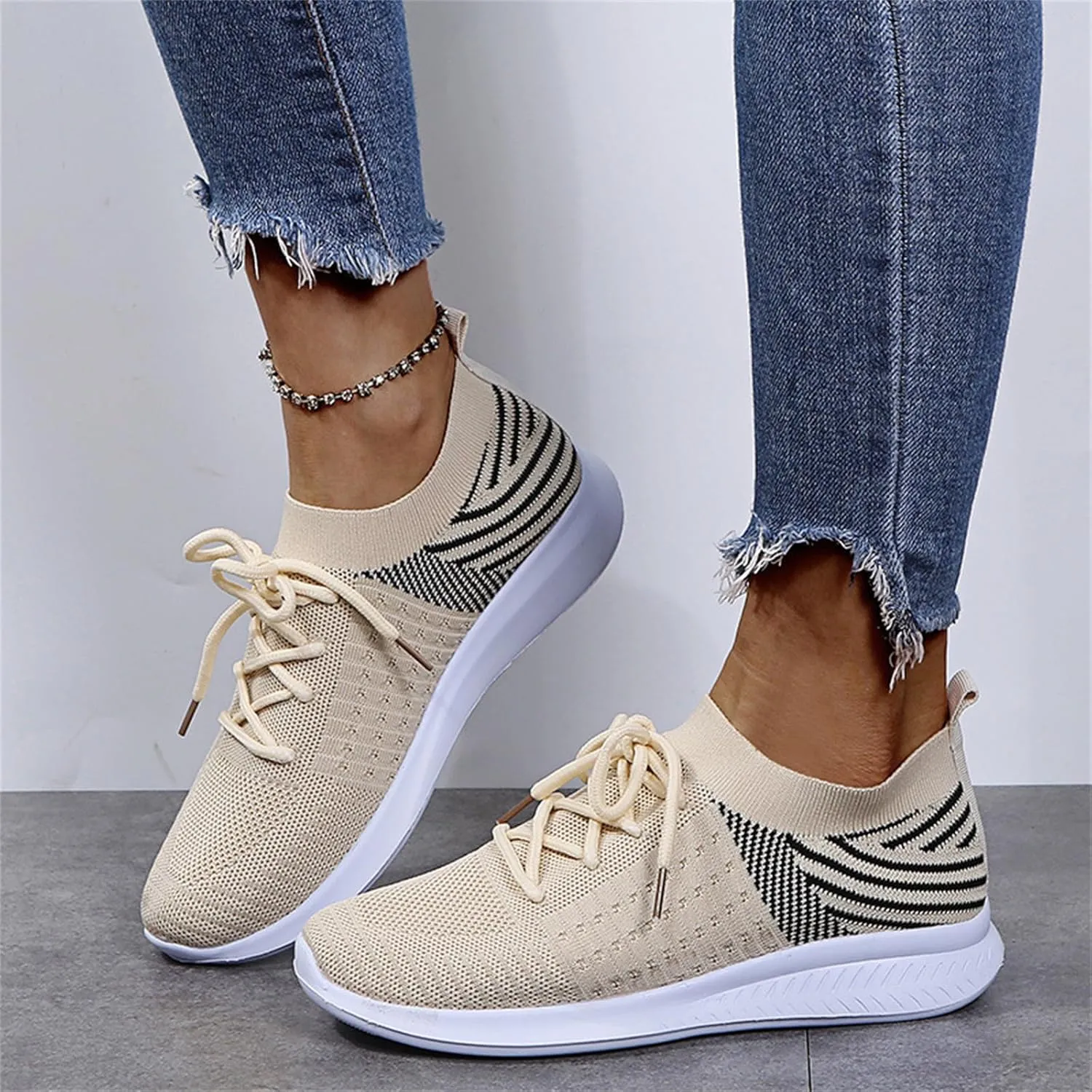 Lausiuoe Sneakers For Women Walking Shoes Comfortable Sock Sneakers Mesh Slip On Air Cushion Platform Loafers