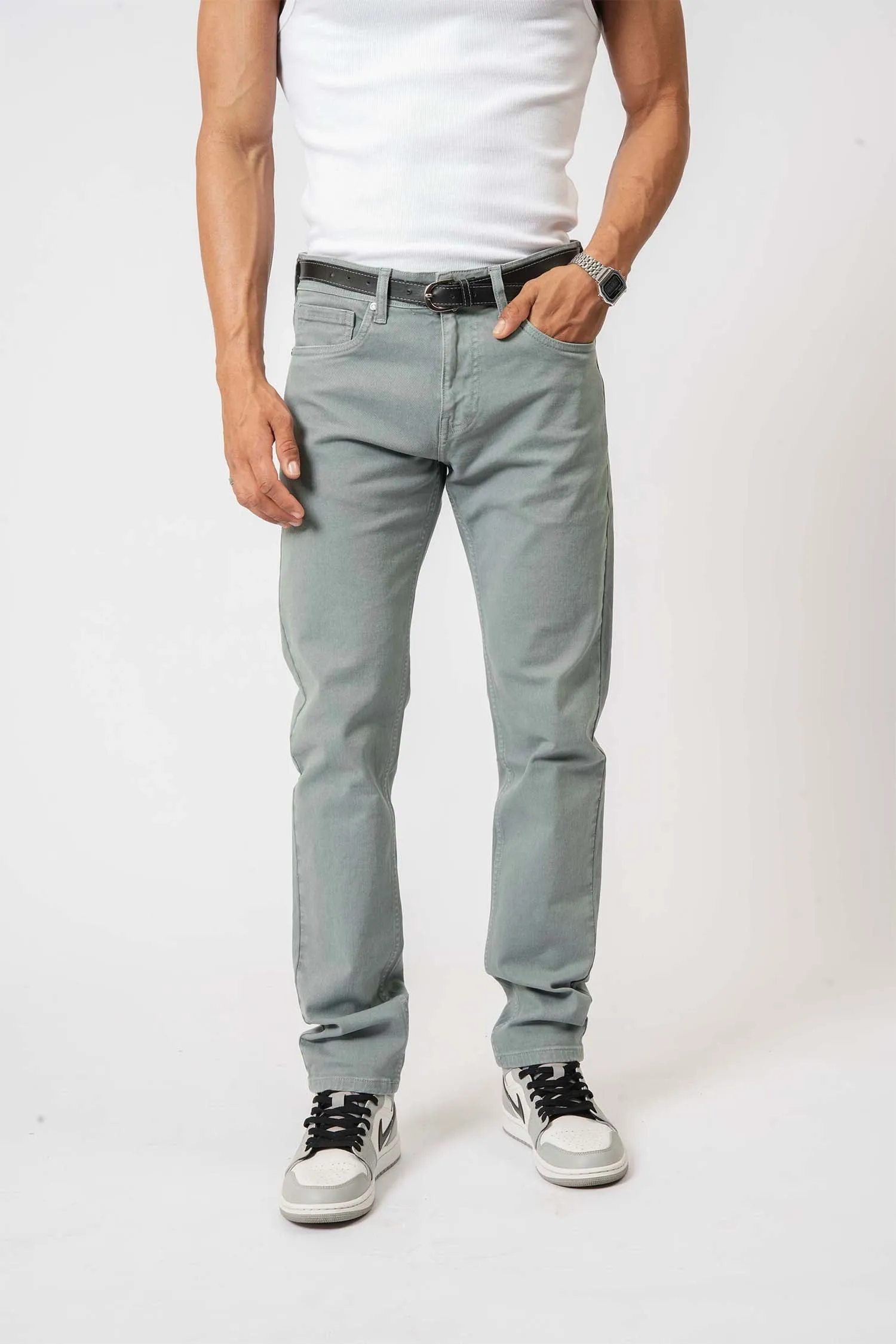 Light Green Slim-Fit Denim Jeans