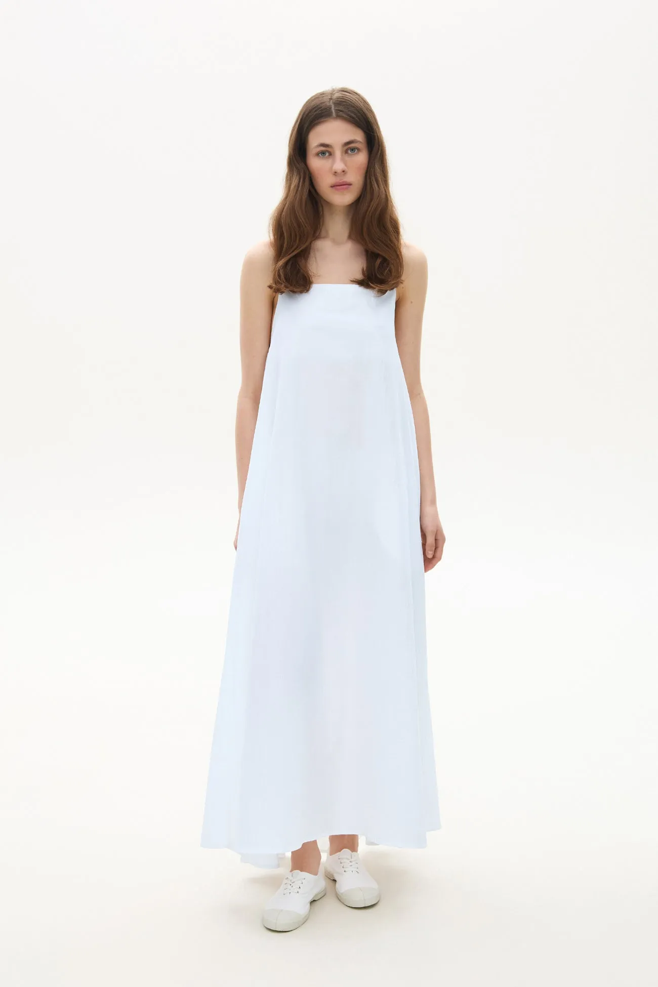 Long cotton dress with adjustable straps white