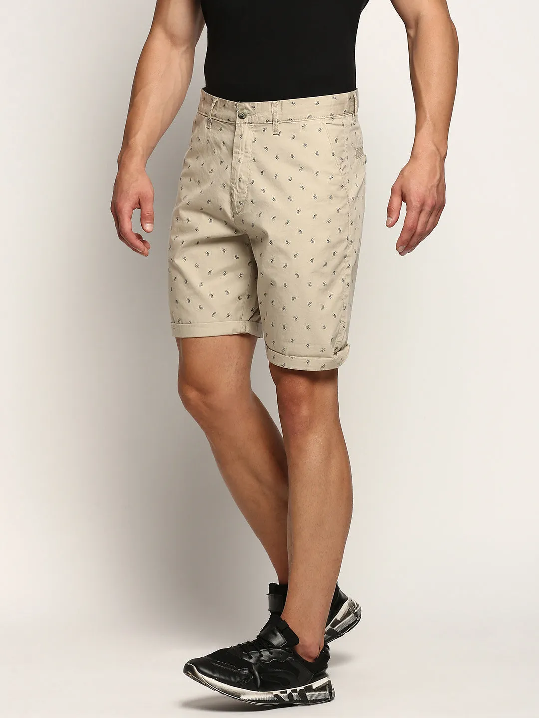 Men Beige Conversational Printed Cotton Shorts