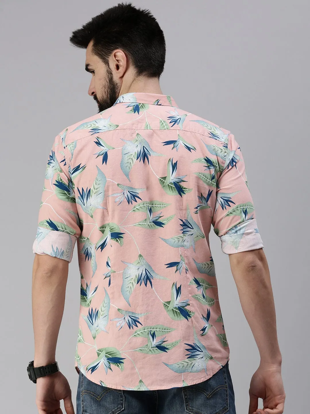 Men Mauve Comfort Slim Fit Floral Printed Casual Shirt