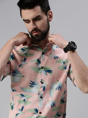 Men Mauve Comfort Slim Fit Floral Printed Casual Shirt
