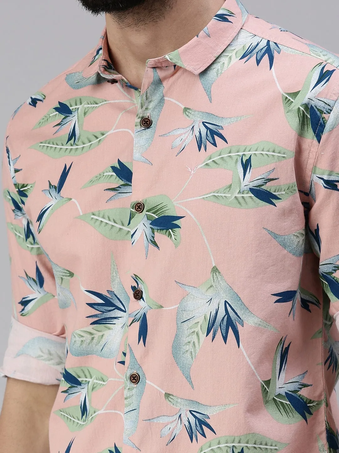 Men Mauve Comfort Slim Fit Floral Printed Casual Shirt