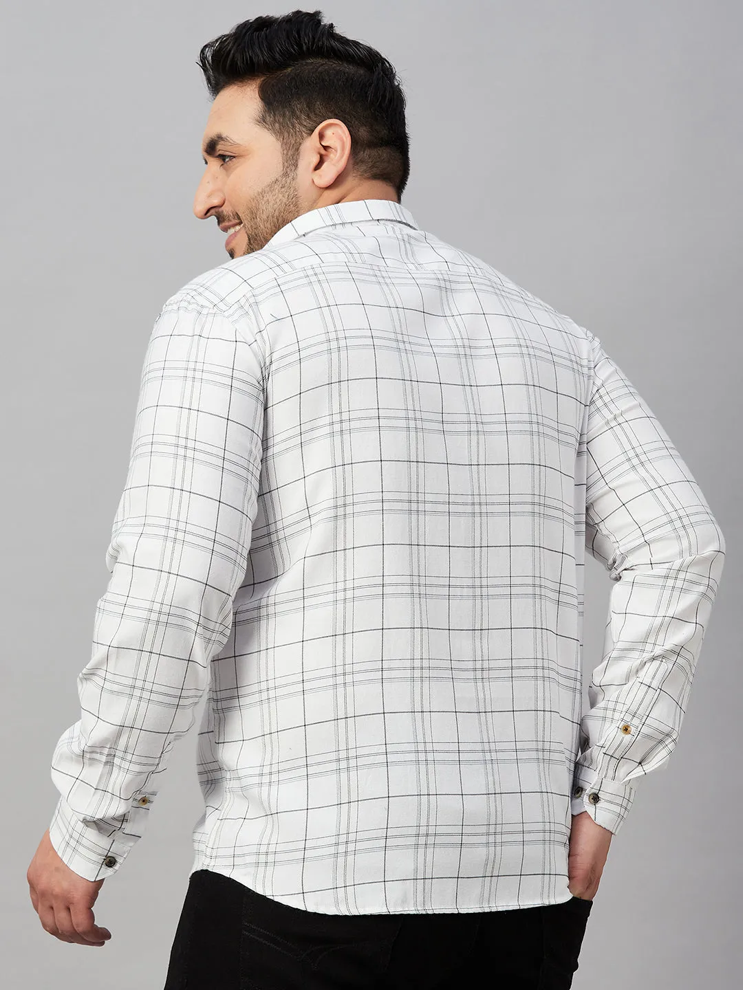 Men Tartan Checked White Classic Shirt