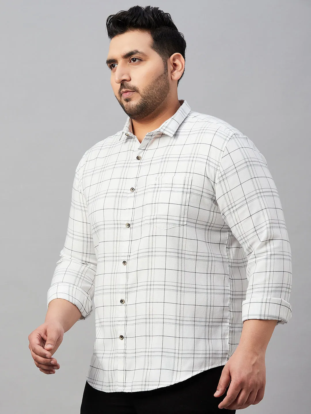 Men Tartan Checked White Classic Shirt