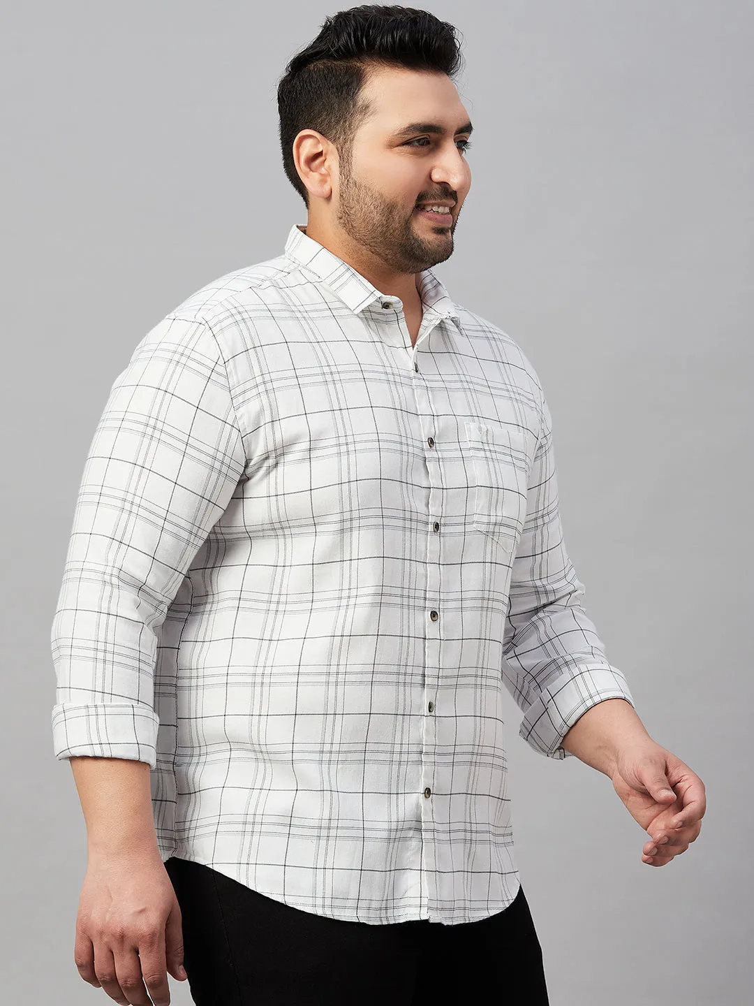 Men Tartan Checked White Classic Shirt