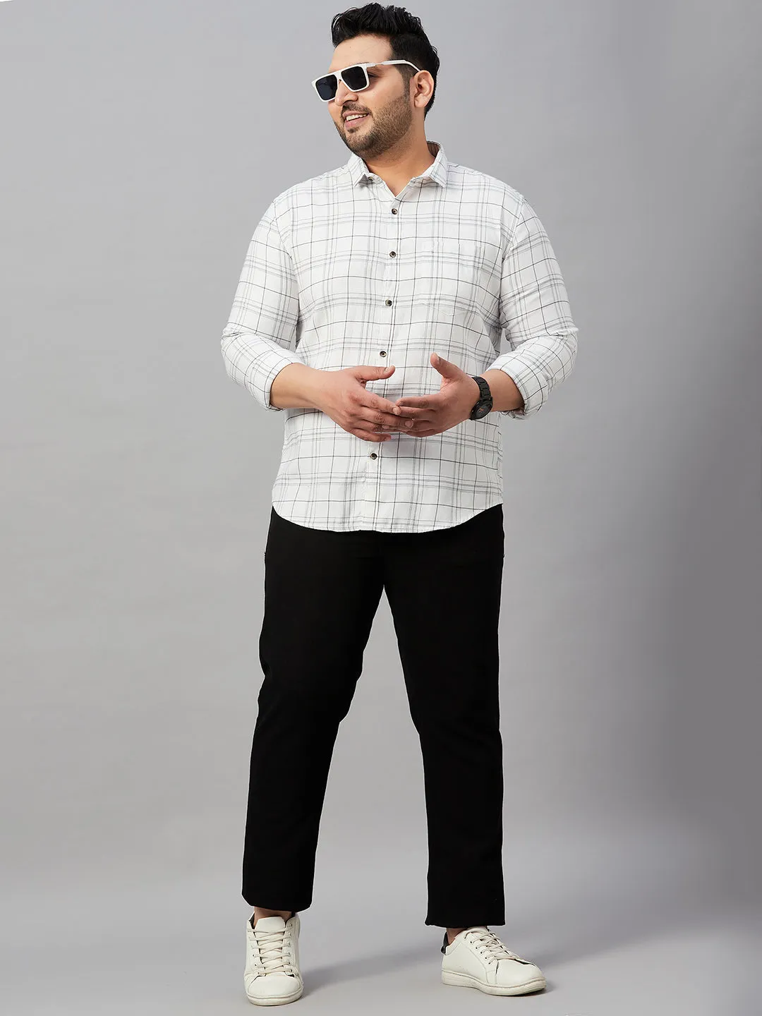 Men Tartan Checked White Classic Shirt