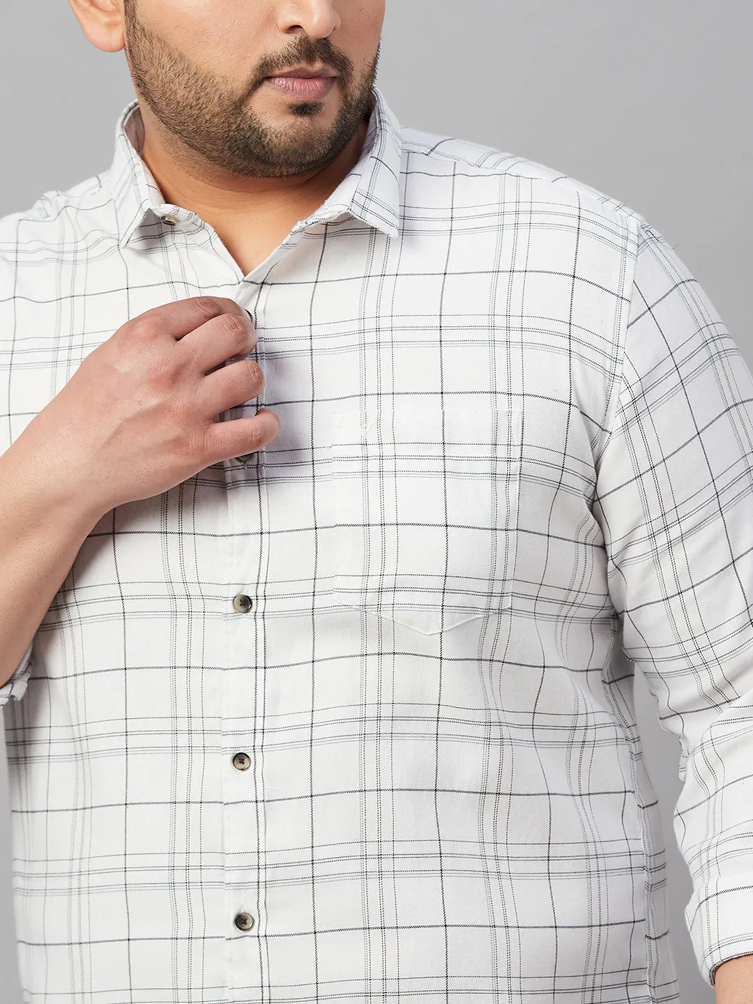 Men Tartan Checked White Classic Shirt