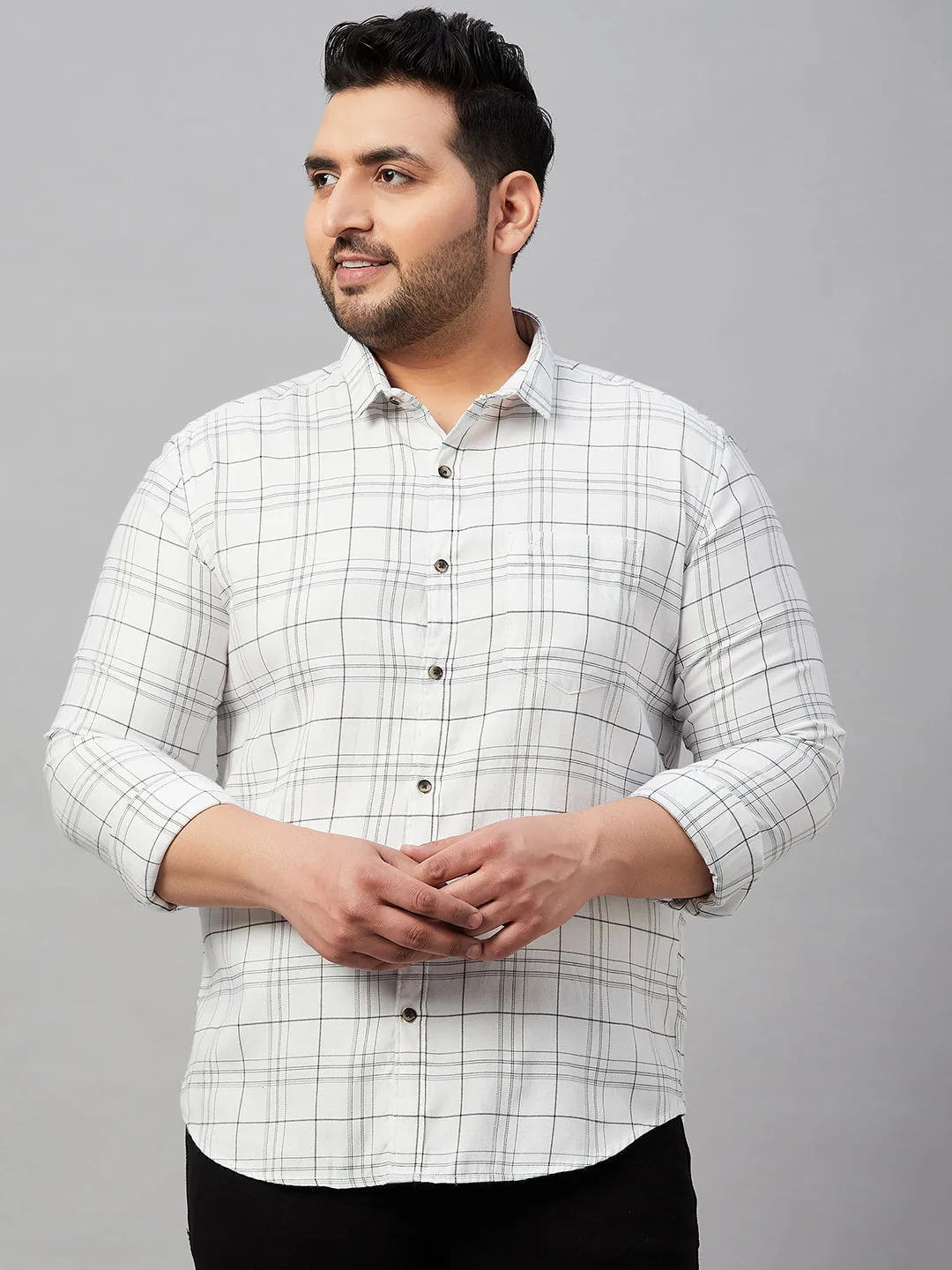 Men Tartan Checked White Classic Shirt