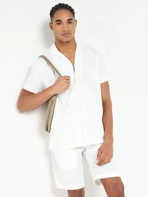 Men White Solid Cotton Co Ords Set