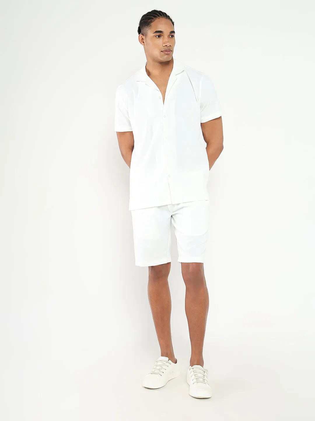 Men White Solid Cotton Co Ords Set