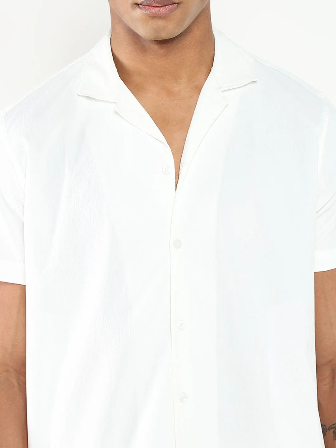 Men White Solid Cotton Co Ords Set