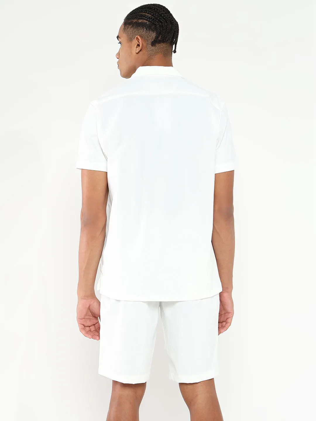 Men White Solid Cotton Co Ords Set