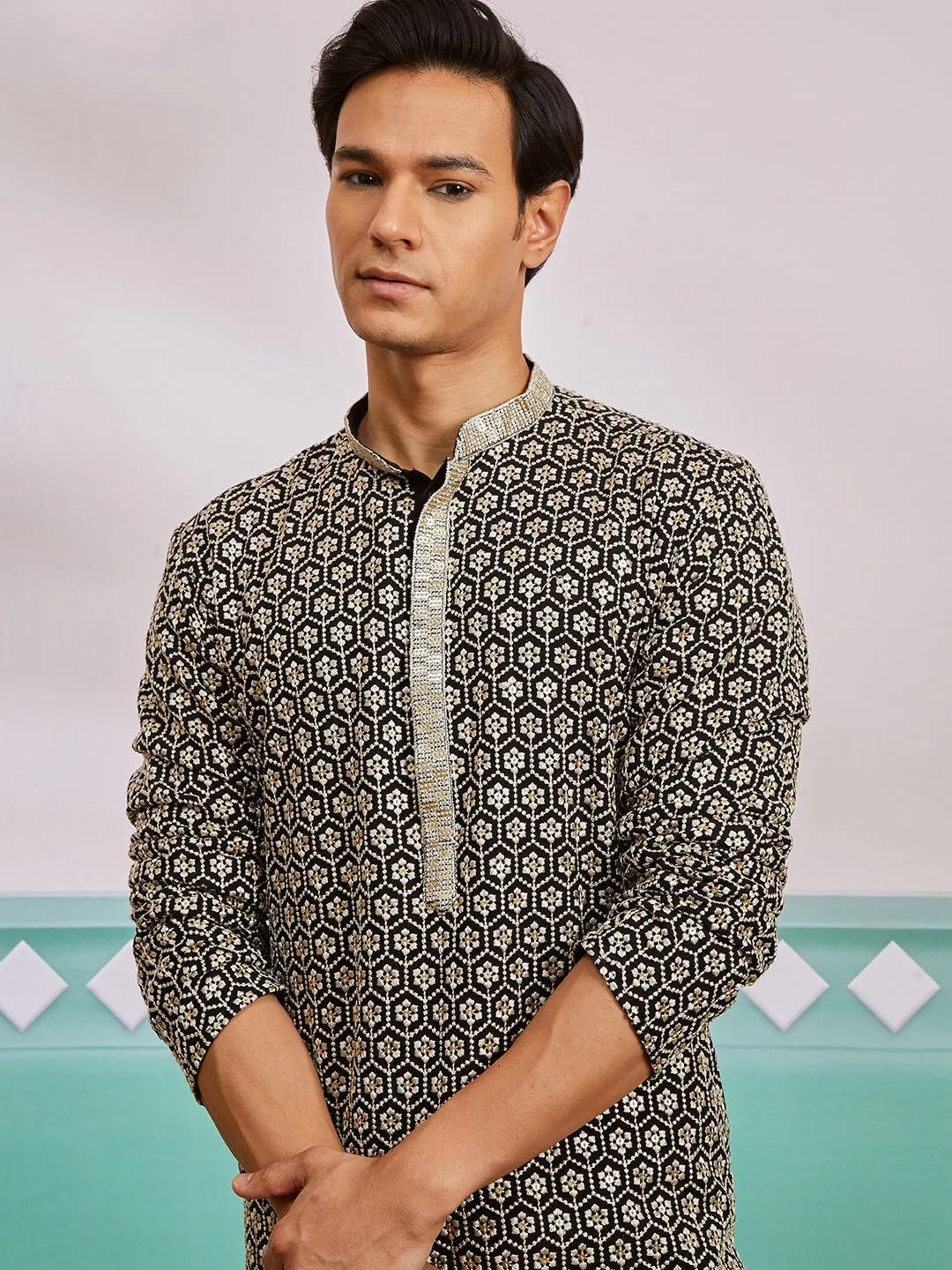 Men's Black Rayon Kurta & Pyjama Set