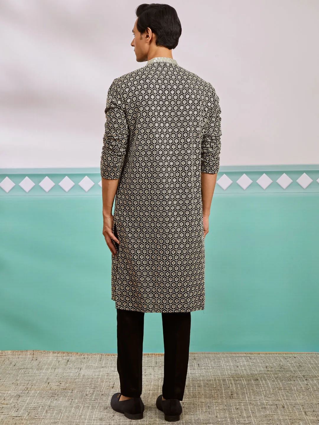 Men's Black Rayon Kurta & Pyjama Set